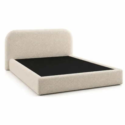 Modern Serene Arc King Size Bouclé Bed Frame featuring a soft curved upholstered headboard in Dubai