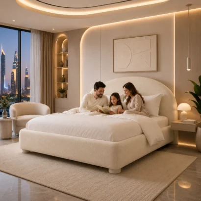 Modern Space Saving Bed Frame Dubai UAE with a sleek upholstered design for small spaces