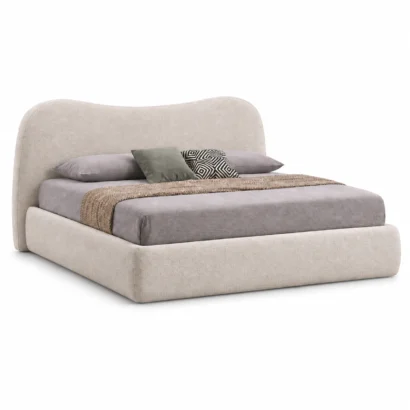 Serene Curved Headboard Bed front view with soft upholstered headboard