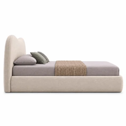 Serene Curved Headboard Bed side view with upholstered platform frame