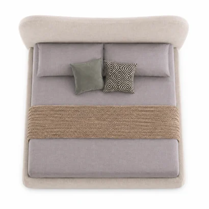 Serene Curved Headboard Bed top view with upholstered frame