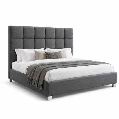 Premium Square Tufted Upholstered Bed Frame UAE front left angle featuring a deep tufted upholstered headboard.