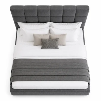 Top view of Square Tufted Upholstered Bed Frame UAE with premium white bedding and deep padded headboard.
