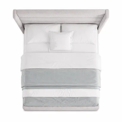 Top view of a premium storage bed frame with upholstered headboard and spacious hidden storage.