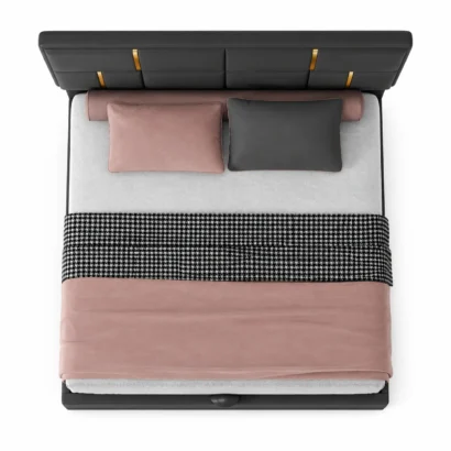 Upholstered Platform Bed UAE with a soft vertical channel tufted headboard for modern homes