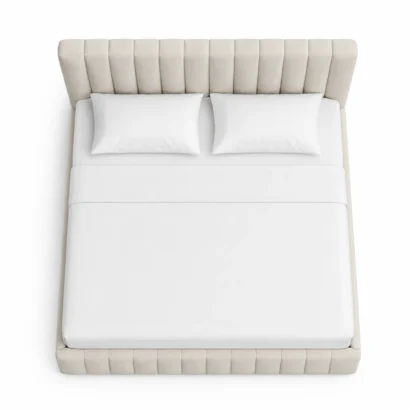 Upholstered Platform Bed UAE with a vertical channel tufted headboard and durable wooden frame