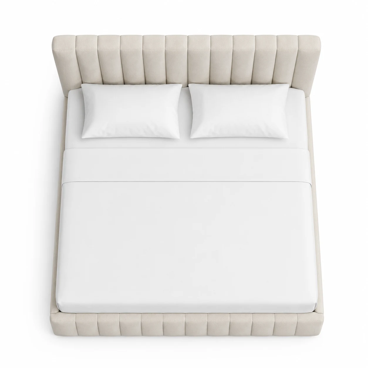 Upholstered Platform Bed UAE with a vertical channel tufted headboard and durable wooden frame