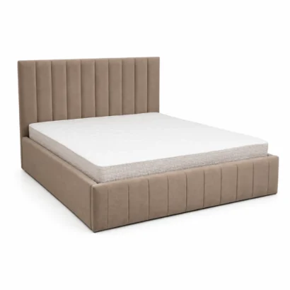 Upholstered Velvet Bed Frame UAE with vertical panel headboard for contemporary bedroom interiors