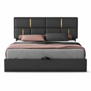 Zenith Luxe Modern Bed Frame UAE with premium upholstered vertical channel headboard for luxury bedrooms