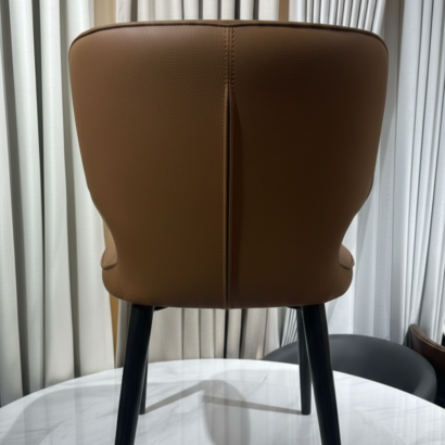 Luxury tan leather dining chair with black metal legs UAE