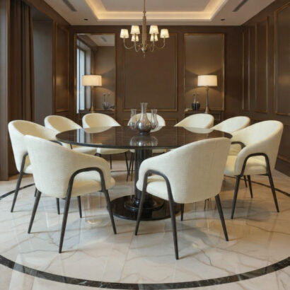 Cream Bouclé Dining Chair