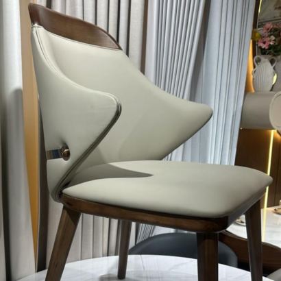 Premium Cream Faux Leather Dining Chair with walnut legs in Dubai.