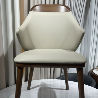 Modern Cream Faux Leather Dining Chair from Ansary Furniture UAE.