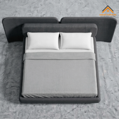 Modern-extended-headboard-bed-frame-charcoal-grey-Ansary-Furniture-Dubai