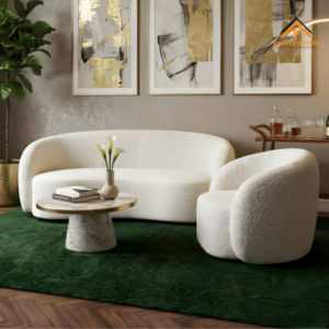 Modern Barrel-Style Bouclé Armchair for Luxury Penthouse Interiors Dubai