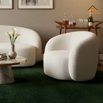 Sculptural White Bouclé Furniture Set for Luxury Home Decor in the UAE
