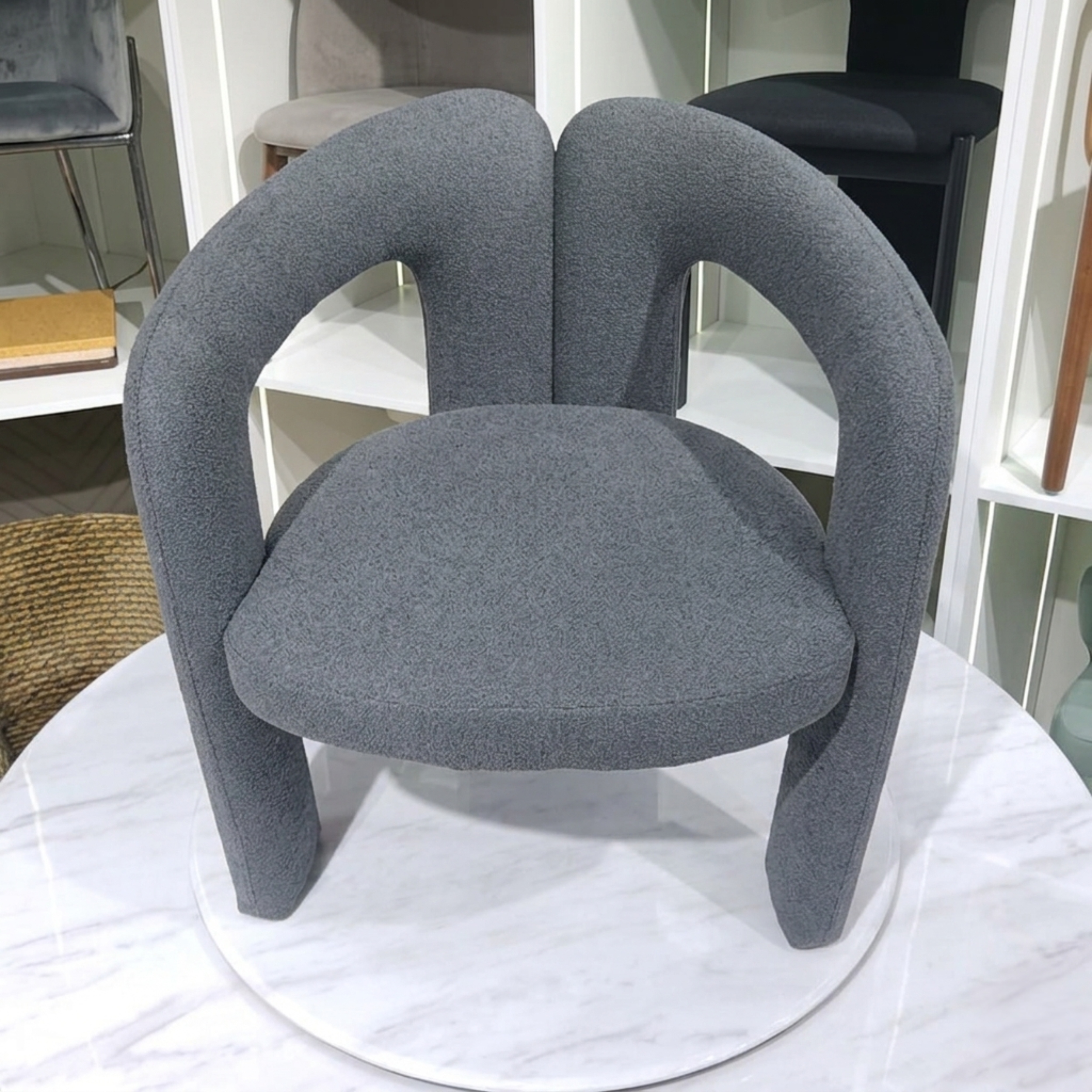 Grey bouclé accent chair