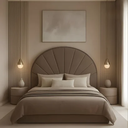 Luxury velvet bed frame with statement sunburst headboard in UAE