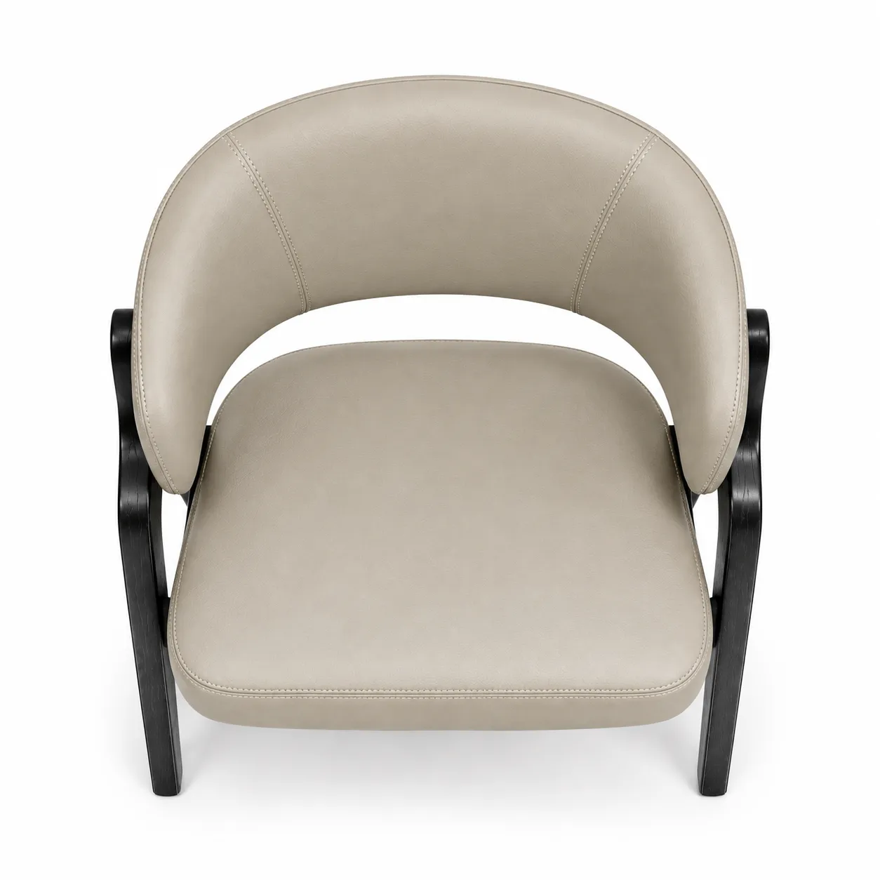 Top view of beige upholstered dining chair showing curved backrest and stitched seat