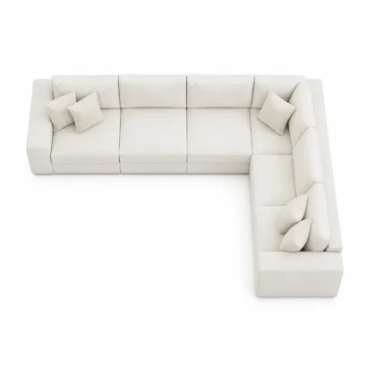 Modern cream 6-seater L-shape sectional sofa featuring a minimalist design, plush cushions, and premium upholstery for luxury interiors in Dubai.