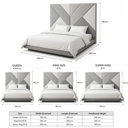 Luxury Geometric Upholstered Panel Bed Frame featuring a contemporary design for stylish bedrooms in the UAE.
