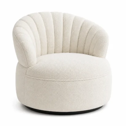 Cream bouclé accent chair shown from the front left side