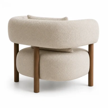Scandinavian bouclé chair styled in a modern luxury living room in Dubai