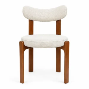 Front view of a Lunette Tripod Accent Chair with a padded seat and curved upholstered back