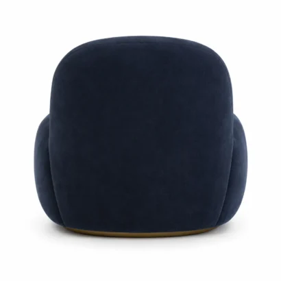 Modern curved accent chair back view with smooth upholstered design