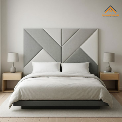 geometric upholstered panel Bed frame