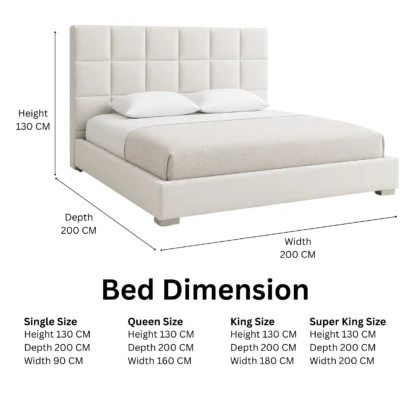 Beige Linear Grid Upholstered Bed Frame featuring a high padded headboard for luxury UAE homes