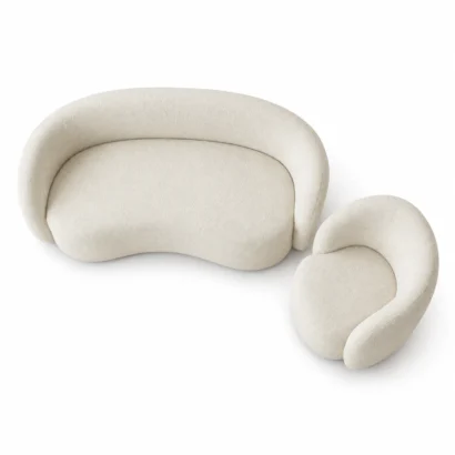 Luxury Modern Curved Bouclé Sofa Set featuring soft textured fabric for elegant homes in Dubai, UAE.