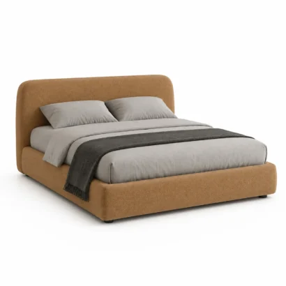 Cream Bouclé Upholstered Bed Frame with minimalist design available in the UAE