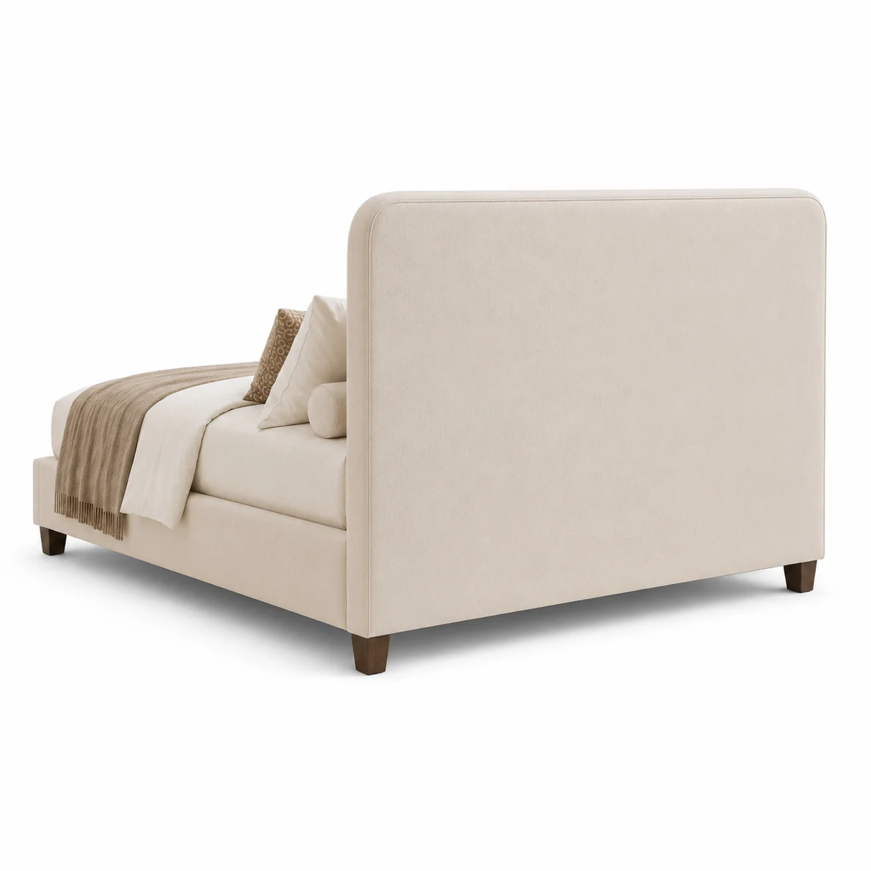Rear view of the Luxury Cream Upholstered Bed Frame with plain upholstered back panel and premium fabric finish by Ansary Furniture.