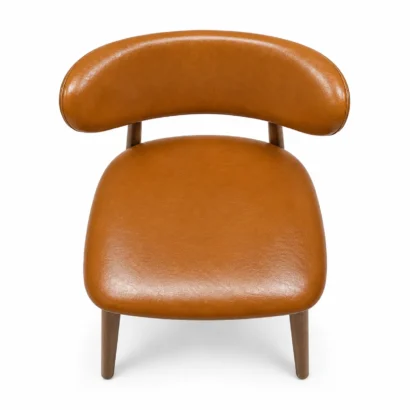 Luxury tan leather dining chair with wooden legs for Dubai homes