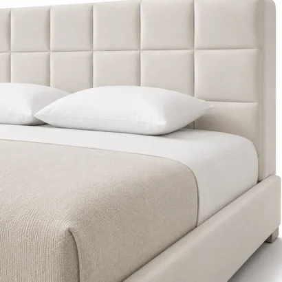 Queen and King Size Linear Grid Upholstered Bed Frame with premium linen upholstery in Dubai