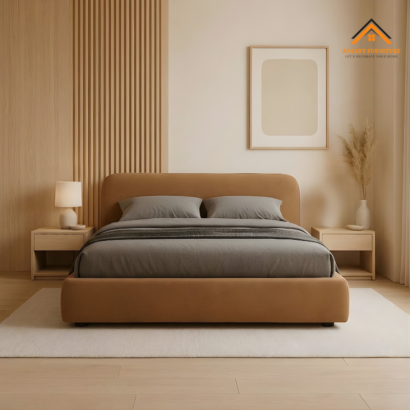 Modern Minimalist Bouclé Upholstered Bed