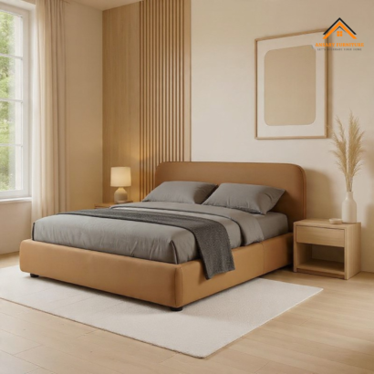 Curved headboard bouclé bed UAE