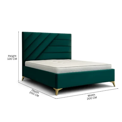 Modern bedroom furniture featuring a premium teal fabric bed in Dubai