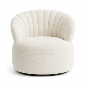 Modern bouclé accent chair dubai in soft cream upholstery with curved backrest