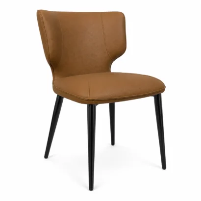 Modern brown dining chair with padded seat and sculpted backrest for dining spaces
