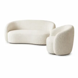 Modern Curved Bouclé Sofa Set in Dubai with premium cream bouclé upholstery for luxury living rooms in the UAE.