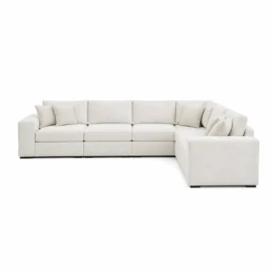 Modern L-Shaped 6-Seater Sofa in premium cream fabric with a contemporary sectional design for luxury living rooms in Dubai, UAE.