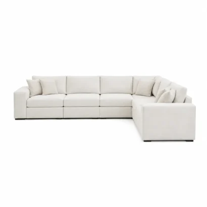 Modern L-Shaped 6-Seater Sofa in premium cream fabric with a contemporary sectional design for luxury living rooms in Dubai, UAE.