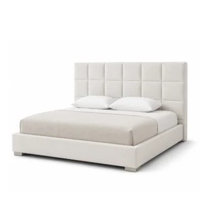 Luxury Linear Grid Upholstered Bed Frame with padded headboard for Dubai bedroom furniture