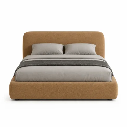 Modern Minimalist Bouclé Upholstered Bed with premium fabric for luxury bedrooms in Dubai, UAE