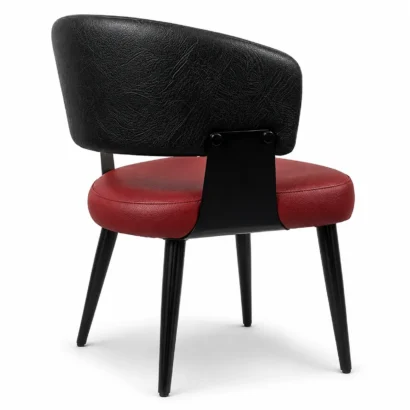 Modern red dining chair with black back and legs
