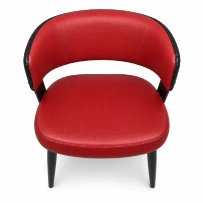 Modern red dining chair with curved upholstered backrest