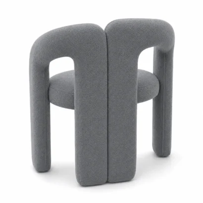 Back view of modern sculptural chair with distinctive curved design