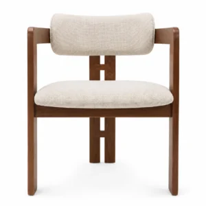 Modern solid wood dining chair with cream upholstered seat and backrest